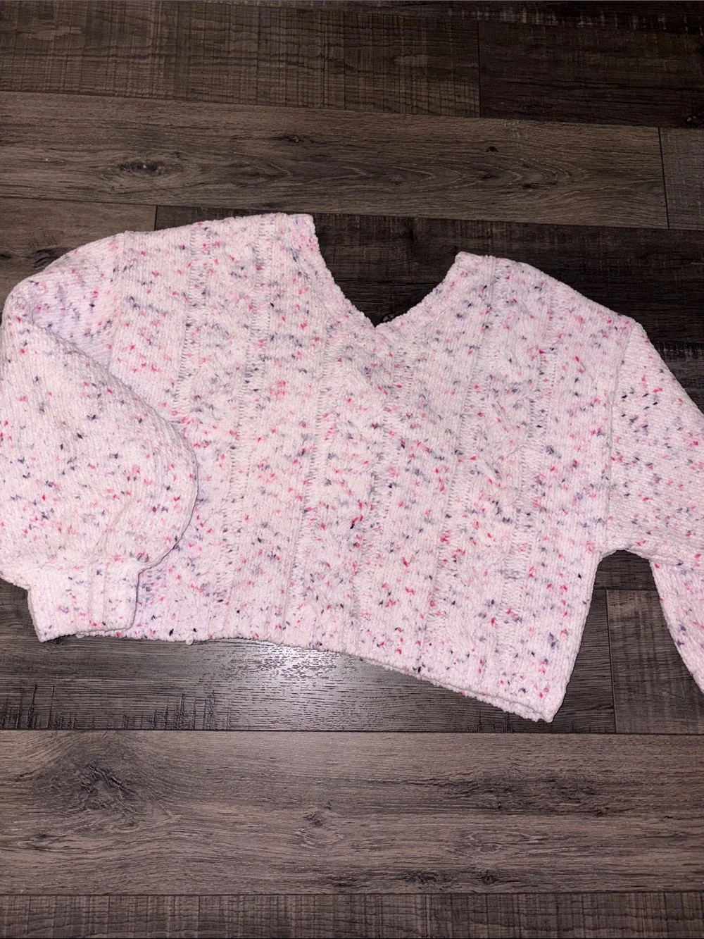 The Children's Place Pink Speckled Lace-Up Balloon Sleeve Sweater
